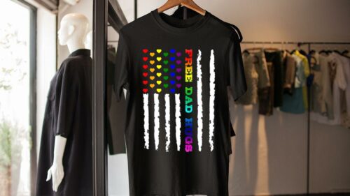 Lgbt Pride Flag Free Dad Hugs American Flag Fathers Day t-shirt