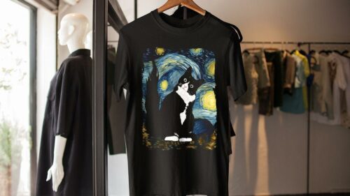 Cat Painting The Starry Night Vincent Van Gogh t-shirt